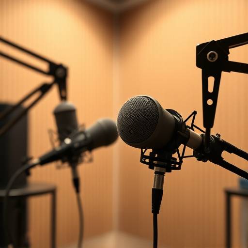 Microfones profissionais em um estüdio de gravaäão.